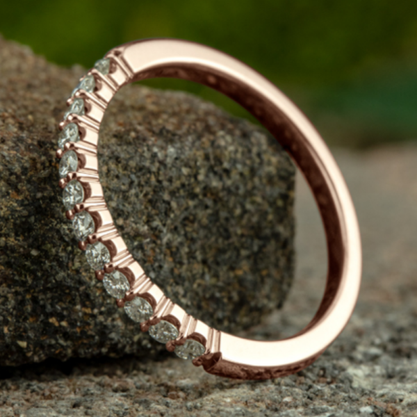 14K Gold Crescent Round Brilliant Diamond Wedding Band - Image 9
