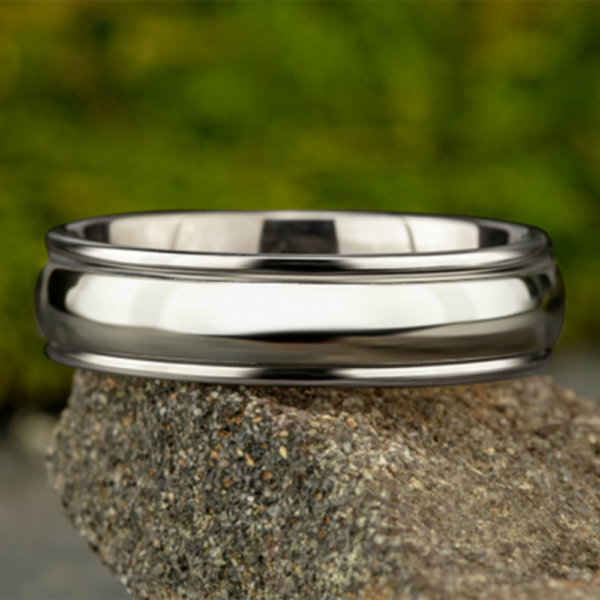 14K Gold 6.5mm - Rounded Polished Men's Wedding Band - Image 3