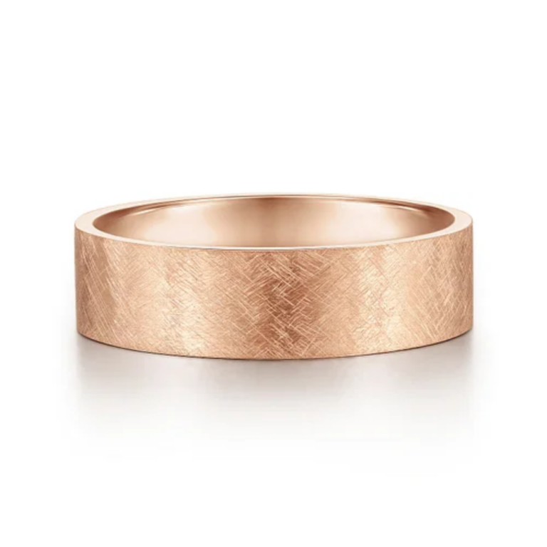 14K Gold 6mm – Crosshatch Brushed Finish Men’s Wedding Band Gabriel 44