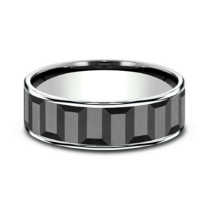 14K Gold and Tantalum 7.5mm – Gear Pattern Men’s Wedding Band Ammara Stone 31