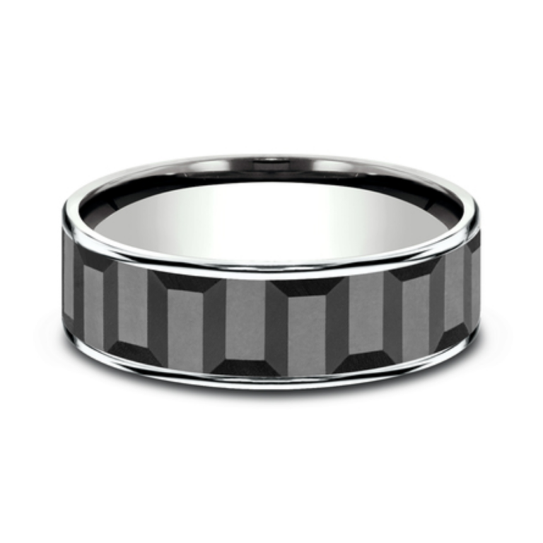 14K Gold and Tantalum 7.5mm – Gear Pattern Men’s Wedding Band Ammara Stone 13