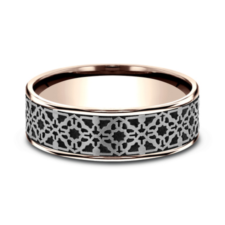 14K Gold and Black Titanium 7.5mm – Aztec Men’s Wedding Band Benchmark 34