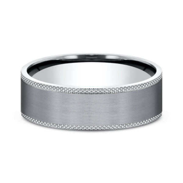 14K Gold and Tantalum 7mm - Satin Knurled Men's Wedding Band - Image 7