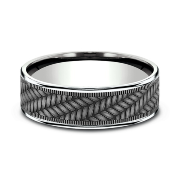 14K Gold and Tantalum 7.5mm - Cross Chevron Men's Wedding Band - Image 4