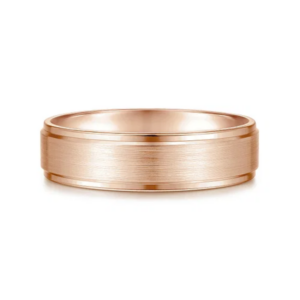 14K Gold 6mm - Satin Finish Beveled Edge Men's Wedding Band