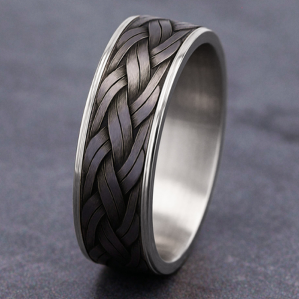 14K Gold and Tantalum 7.5mm - Rope Weave Men's Wedding Band - Image 6