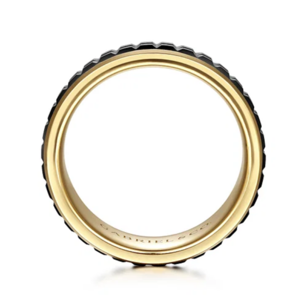 14K Gold and Black Ceramic 7mm - Men's Wedding Band - Image 7
