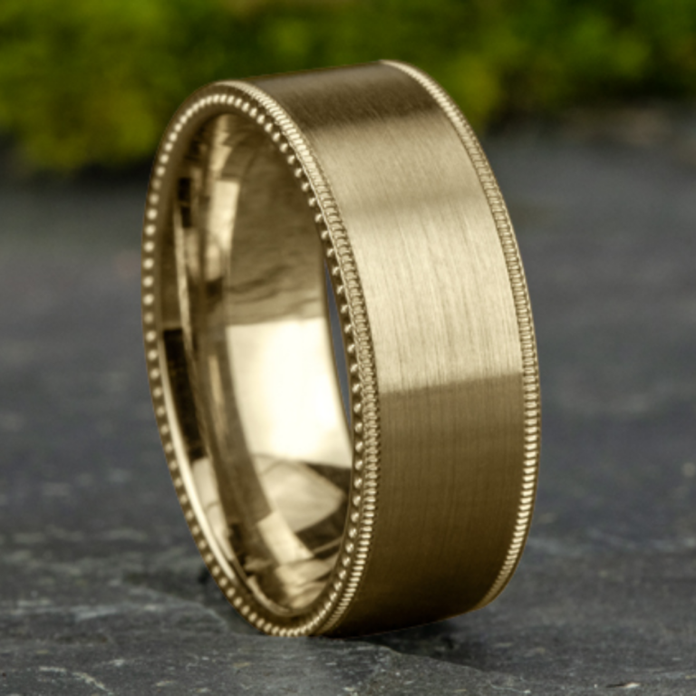 14K Gold 8mm – Satin Riveted Men’s Wedding Band Benchmark 15