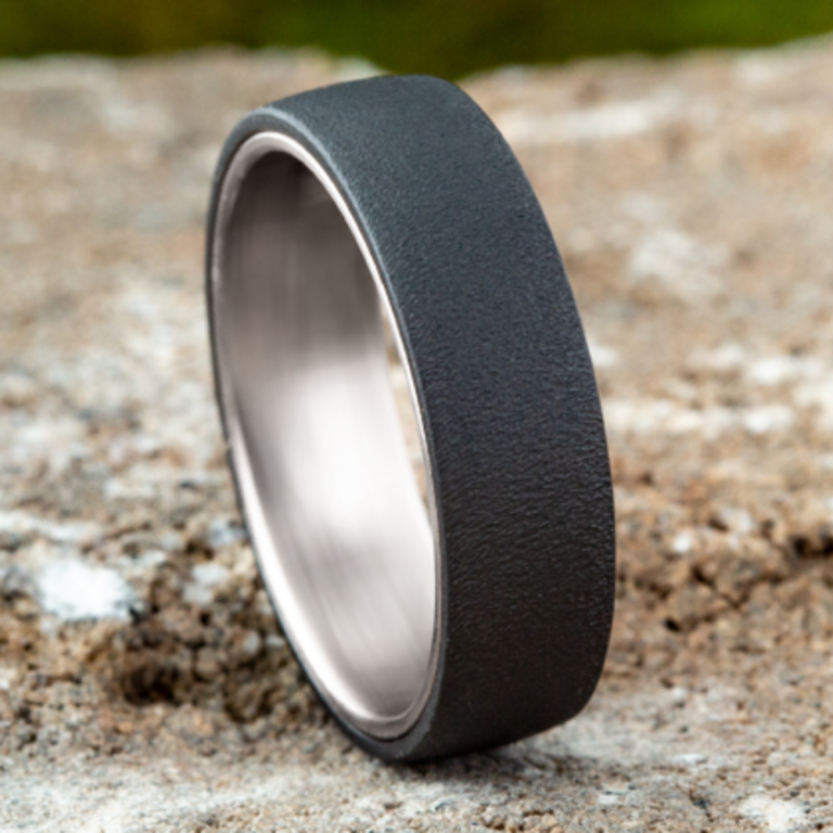 14K Gold and Tantalum 6.5mm – Wire Sleeved Men’s Wedding Band Ammara Stone 16
