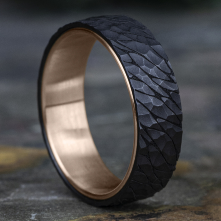 14K Gold and Black Titanium 6.5mm – Rock Men’s Wedding Band Benchmark 33