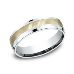14K Two-Tone Gold 6mm – Diagonal Satin Men’s Wedding Band Benchmark 18
