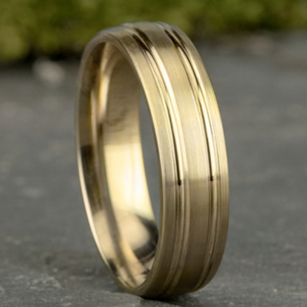 14K Gold 6.5mm - Satin Center Cuts Men's Wedding Band - Image 6