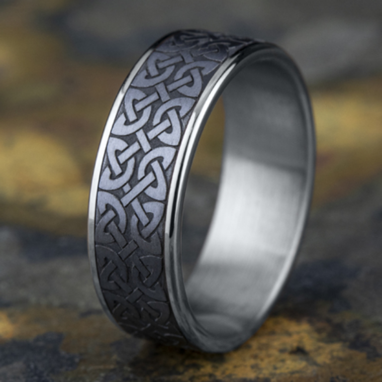 14K Gold and Tantalum 7.5mm – Celtic Men’s Wedding Band Ammara Stone 15