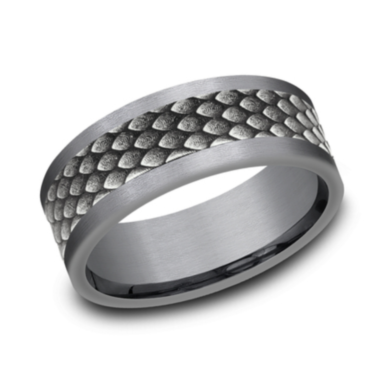 14K Gold and Tantalum 8mm – Dragon Scale Men’s Wedding Band Ammara Stone 18