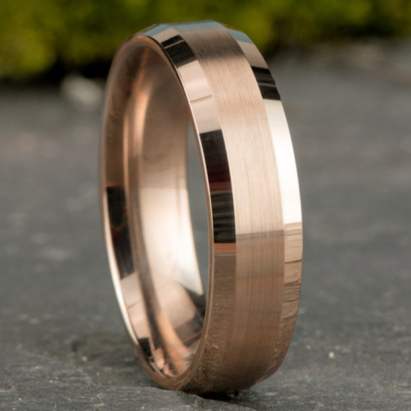 14K Gold 6.5mm - Satin Beveled Men's Wedding Band - Image 6