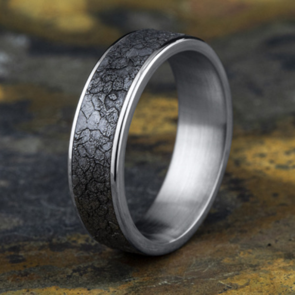 14K Gold and Tantalum 6.5mm - Rubble Men's Wedding Band - Image 6
