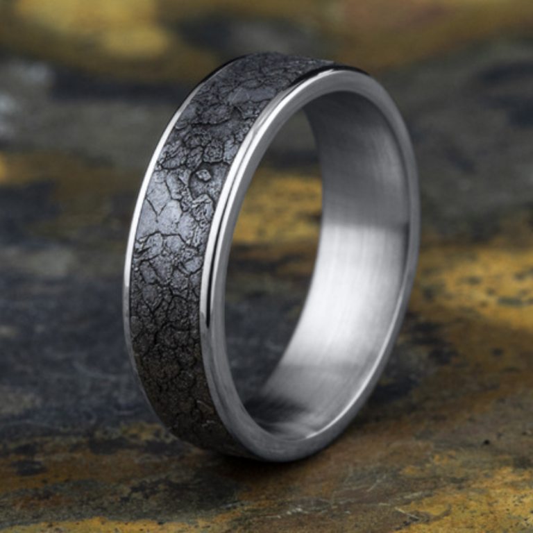 14K Gold and Tantalum 6.5mm – Rubble Men’s Wedding Band Ammara Stone 33