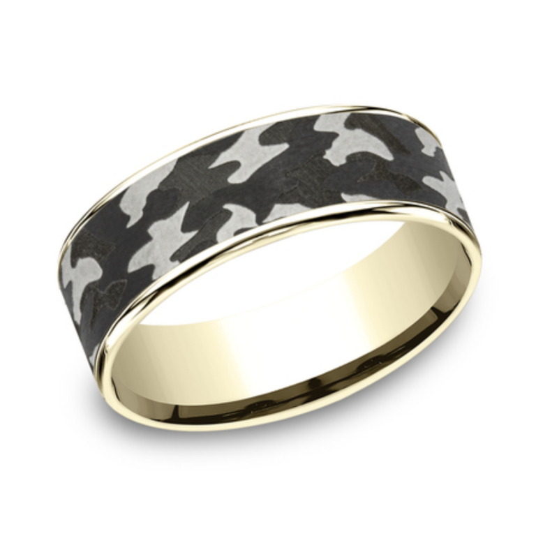 14K Gold and Tantalum 7.5mm – Camo Men’s Wedding Band Ammara Stone 14