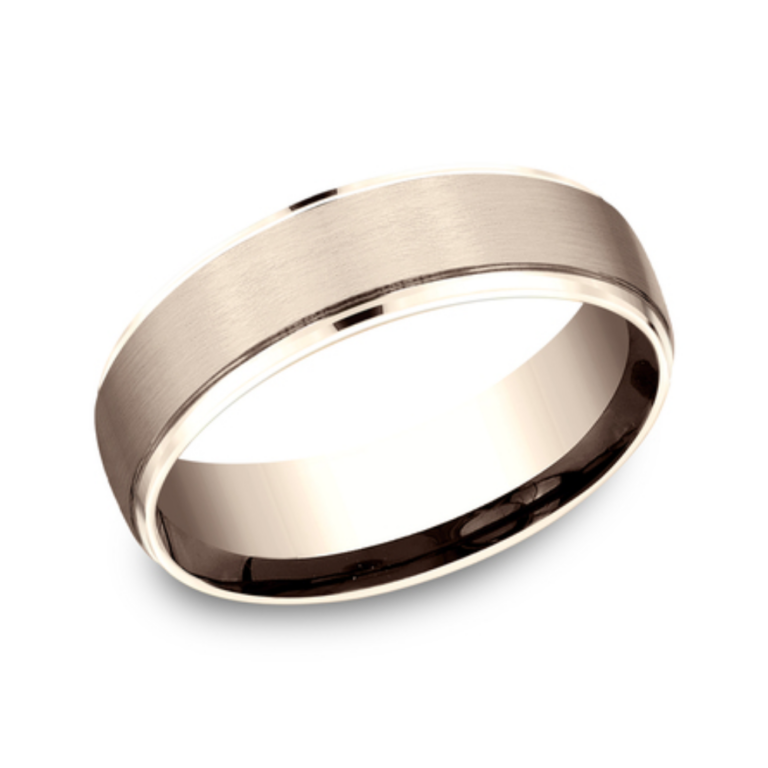 14K Gold 6.5mm – Satin Dropped Men’s Wedding Band Benchmark 18