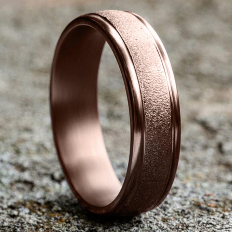 14K Gold 6.5mm – Wire Brush Men’s Wedding Band Benchmark 15