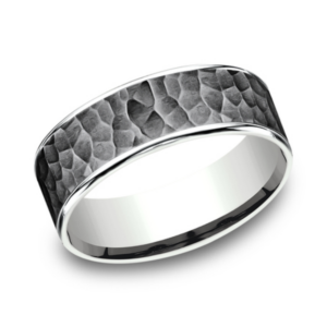 14K Gold and Tantalum 7.5mm – Satin Hammer Men’s Wedding Band Ammara Stone 18