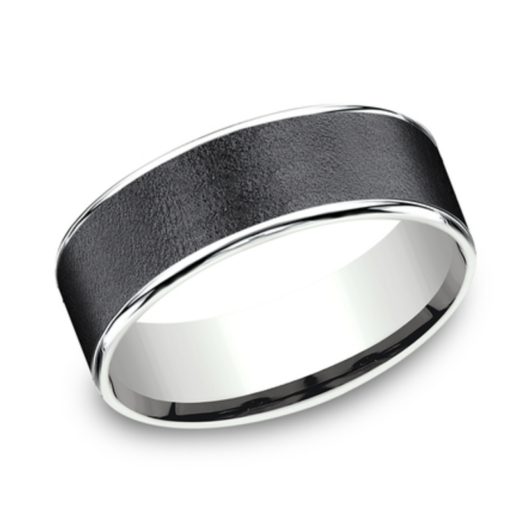 14K Gold and Tantalum 7.5mm – Wire Brush Men’s Wedding Band Ammara Stone 15