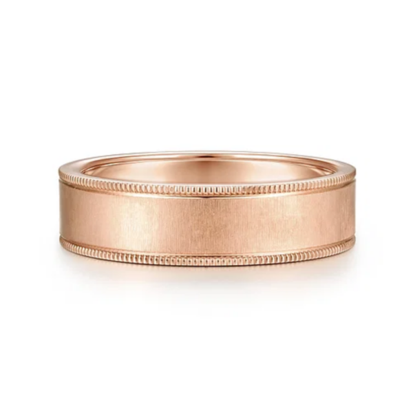 14K Gold 6mm - Sandblast Finish Milgrain Edges Men's Wedding Band - Image 5