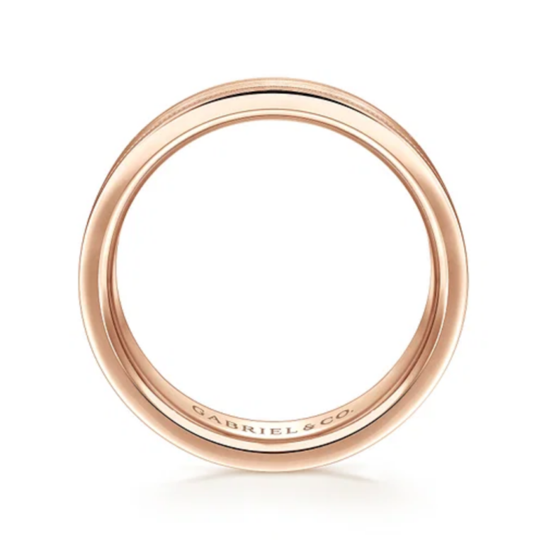 14K Gold 6mm – Satin Finish Milgrain Channels Men’s Wedding Band Gabriel 24