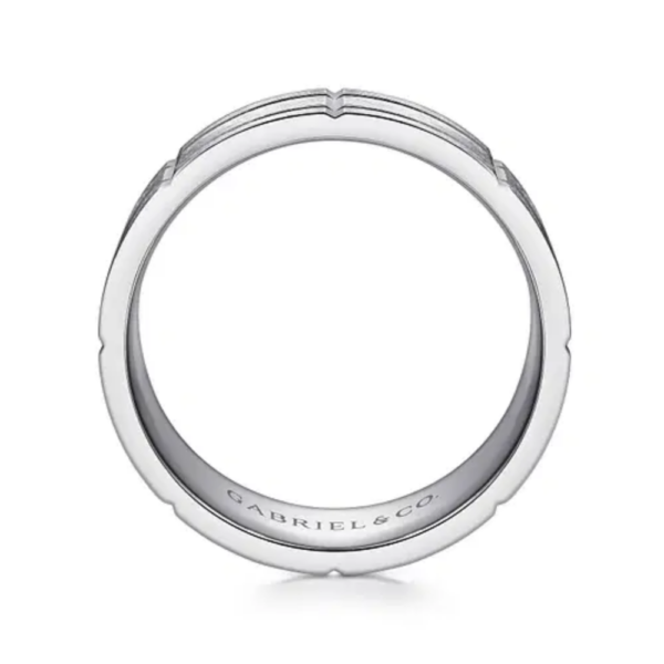 14K Gold 8mm - Satin Checkered Pattern Men's Wedding Band - Image 7