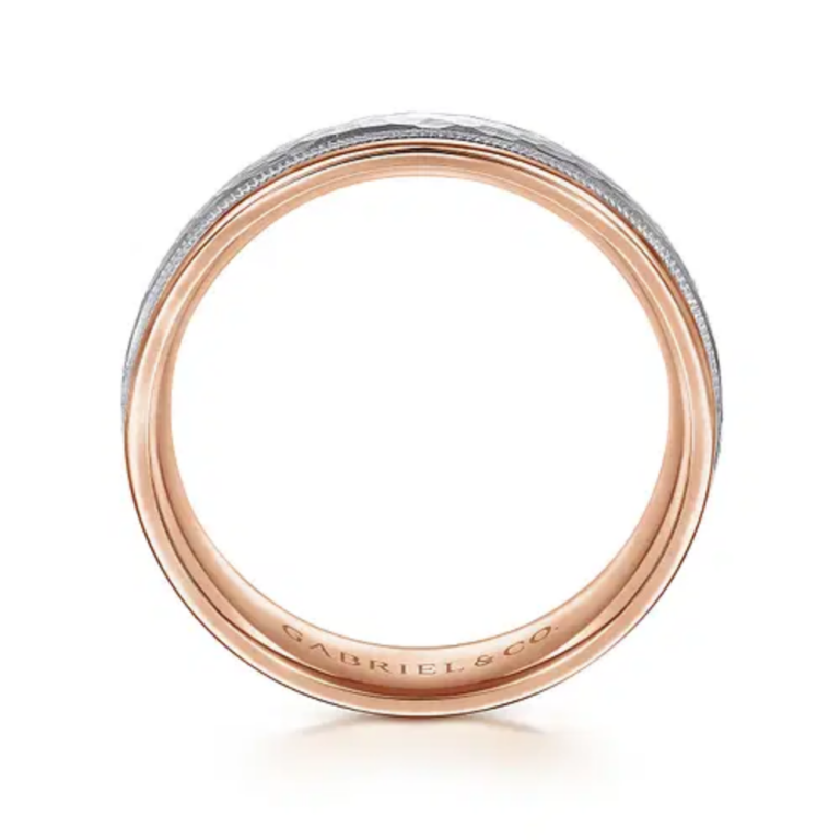 14K Two-Tone Gold 6mm – Hammered Finish Milgrain Men’s Wedding Band Gabriel 20