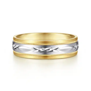14K Two-Tone Gold 6mm - Diamond Cut Center Men's Wedding Band