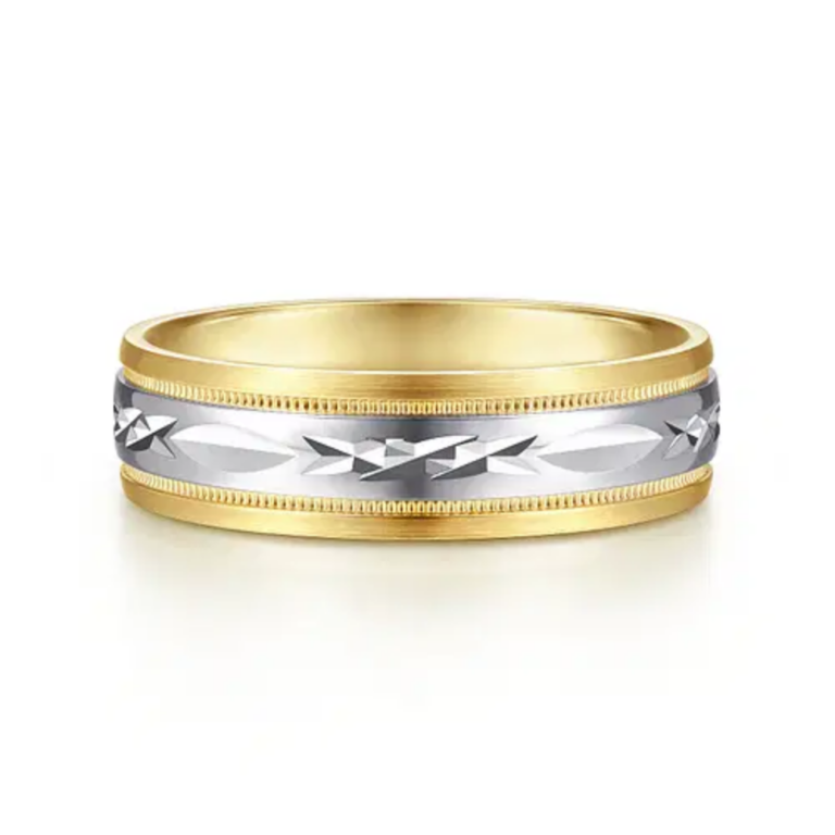 14K Two-Tone Gold 6mm – Diamond Cut Center Men’s Wedding Band Gabriel 46