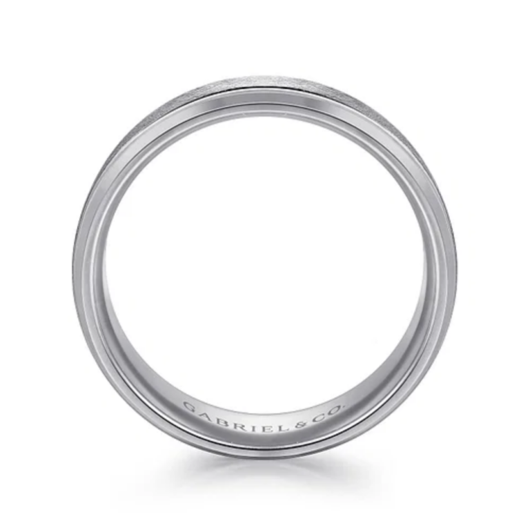 14K Two-Tone Gold 7mm – Diamond Scratch Beveled Men’s Wedding Band Gabriel 24