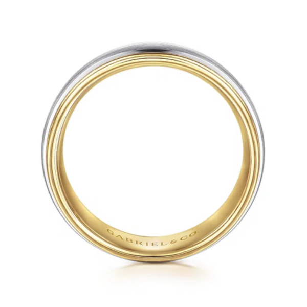 14K Two-Tone Gold 8mm - Satin Finish Grooved Men's Wedding Band - Image 3