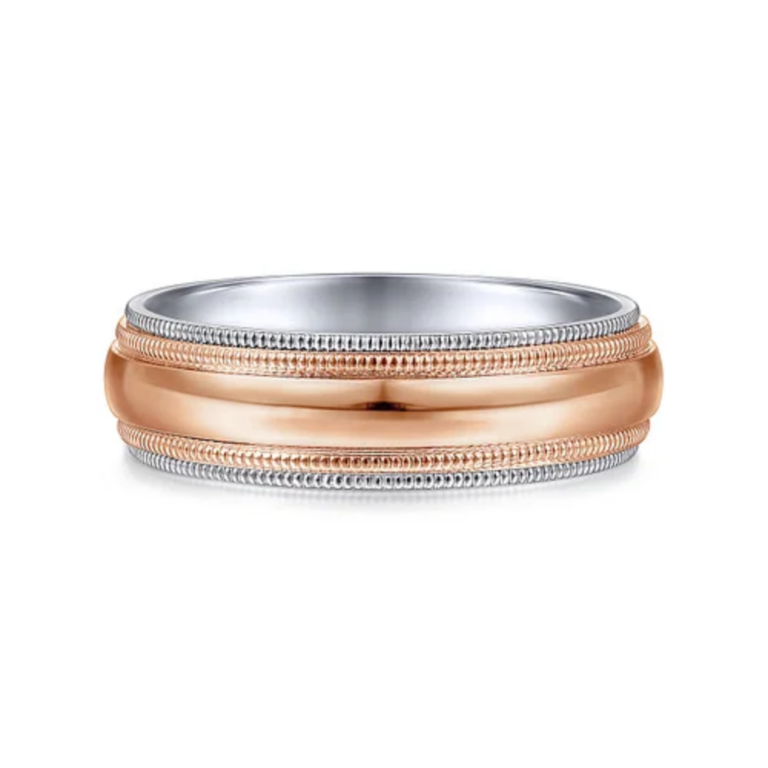 14K Two-Tone Gold 6mm – Double-Milgrain Men’s Wedding Band Gabriel 43