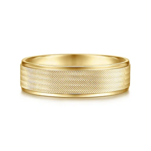 14K Gold 6mm - Diagonal Brushed Finish Men's Wedding Band - Image 5