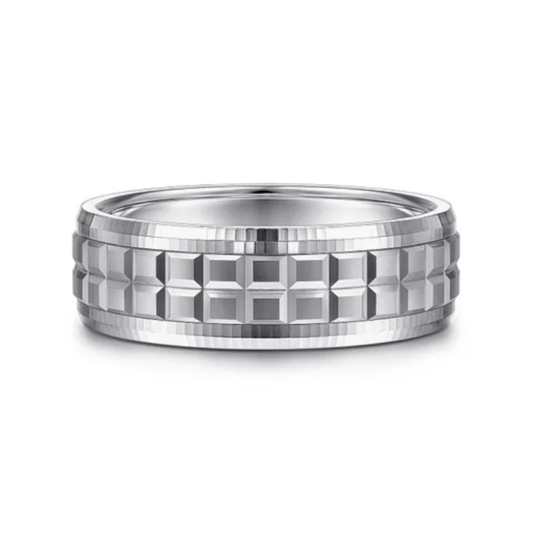 14K Two-Tone Gold 7mm – Square Carved Men’s Wedding Band Gabriel 48