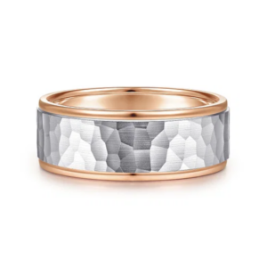 14K Two-Tone Gold 8mm – Hammered Finish Men’s Wedding Band Gabriel 44