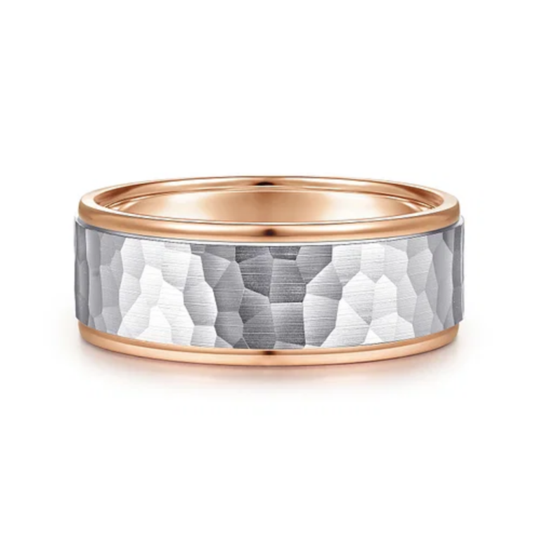 14K Two-Tone Gold 8mm – Hammered Finish Men’s Wedding Band Gabriel 18