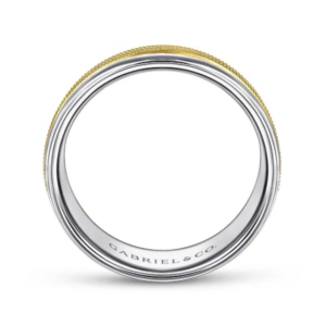 14K Two-Tone Gold 7mm – Milgrain Channel Men’s Wedding Band Gabriel 20