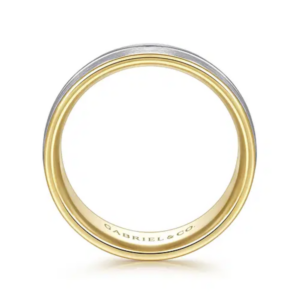 14K Two-Tone Gold 8mm – Satin Finish Grooved Channel Men’s Wedding Band Gabriel 24