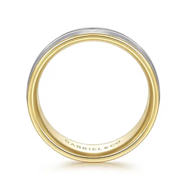 14K Two-Tone Gold 8mm - Satin Finish Grooved Channel Men's Wedding Band - Image 11