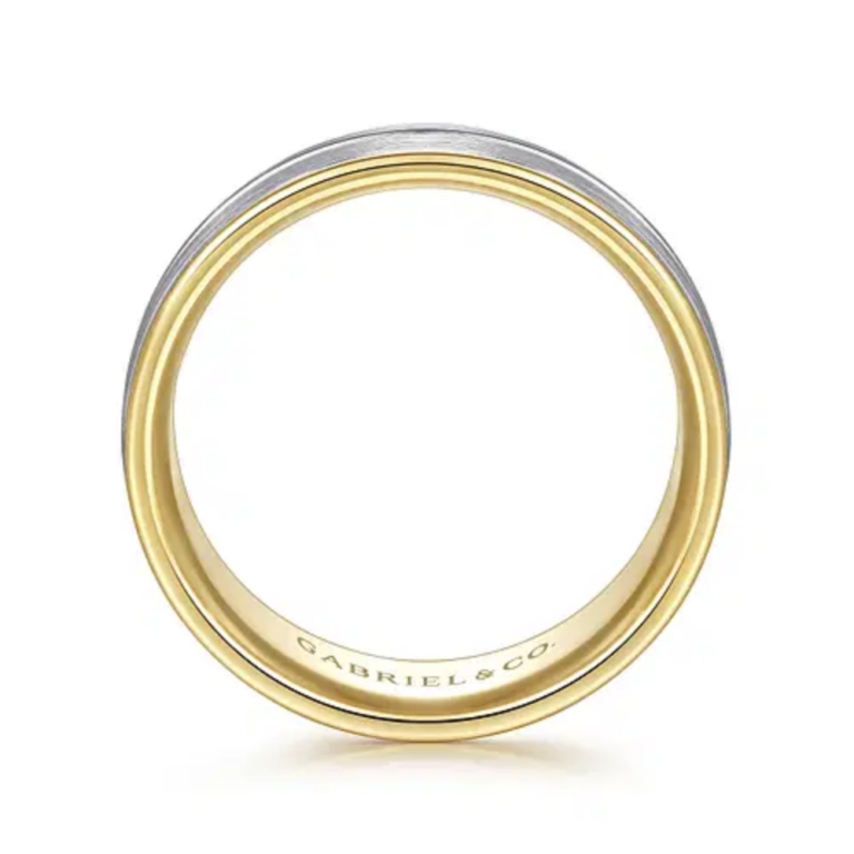 14K Two-Tone Gold 8mm – Satin Finish Grooved Channel Men’s Wedding Band Gabriel 24