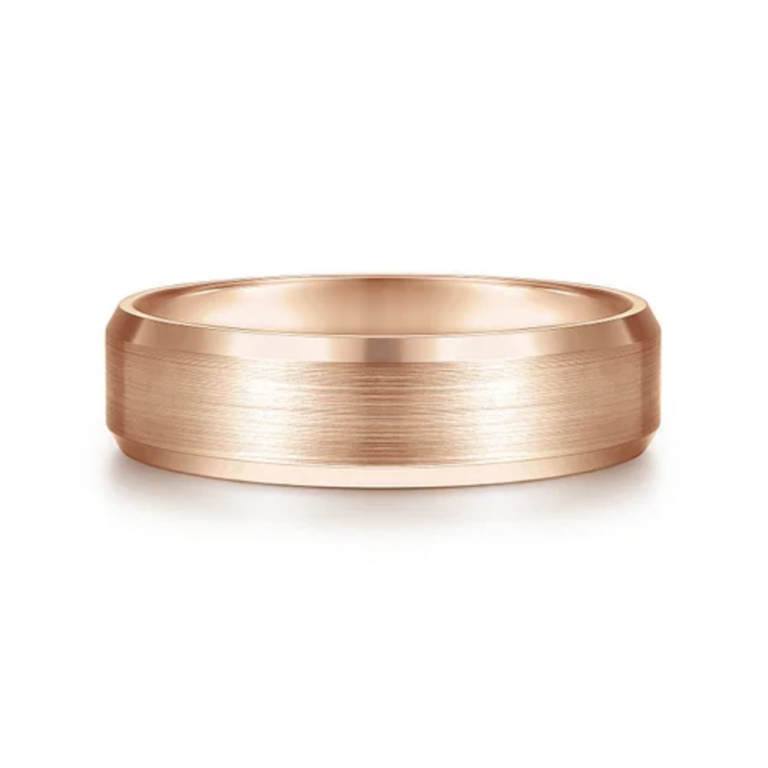 14K Gold 6mm – Satin Finish Beveled Edge Men’s Wedding Band Gabriel 19