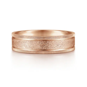 14K Gold 6mm - Sandblast Vertical Etching Men's Wedding Band