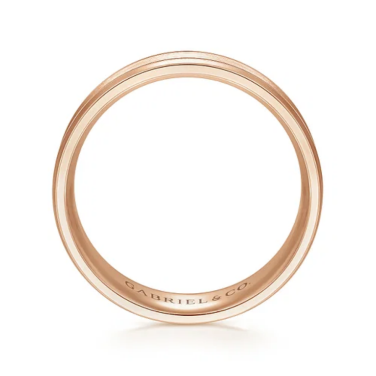 14K Gold 6mm – Satin Finish Milgrain Accent Men’s Wedding Band Gabriel 24