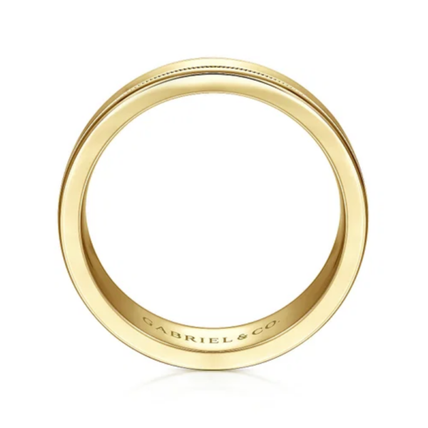 14K Gold 7mm - Milgrain Accented Men's Wedding Band - Image 7