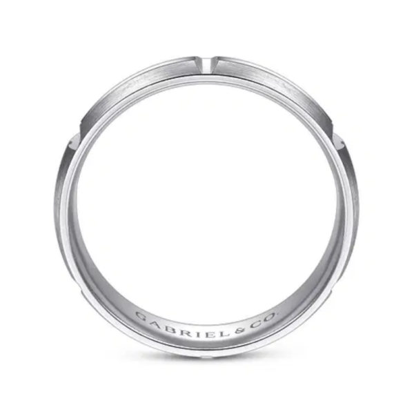 14K Gold 6mm - Satin Carved Station Men's Wedding Band - Image 3