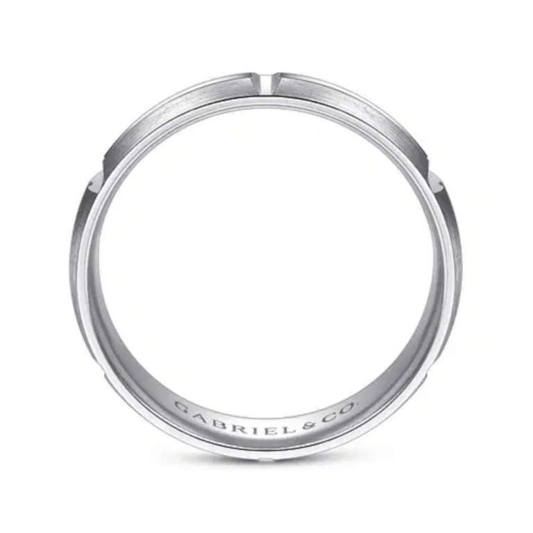 14K Gold 6mm – Satin Carved Station Men’s Wedding Band Gabriel 15