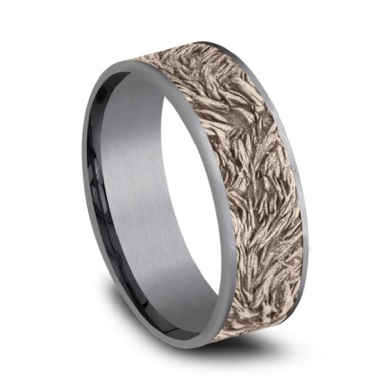 14K Gold and Tantalum 7.5mm – Lions Mane Men’s Wedding Band Ammara Stone 18